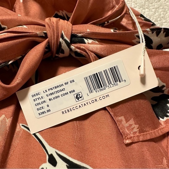 Rebecca Taylor Ikat Paintbrush Silk Ruffle Dress Pink Black Floral Cutout - Picture 15 of 16